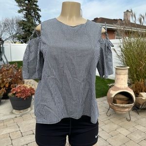 LNV plaid shoulders off blouse size L